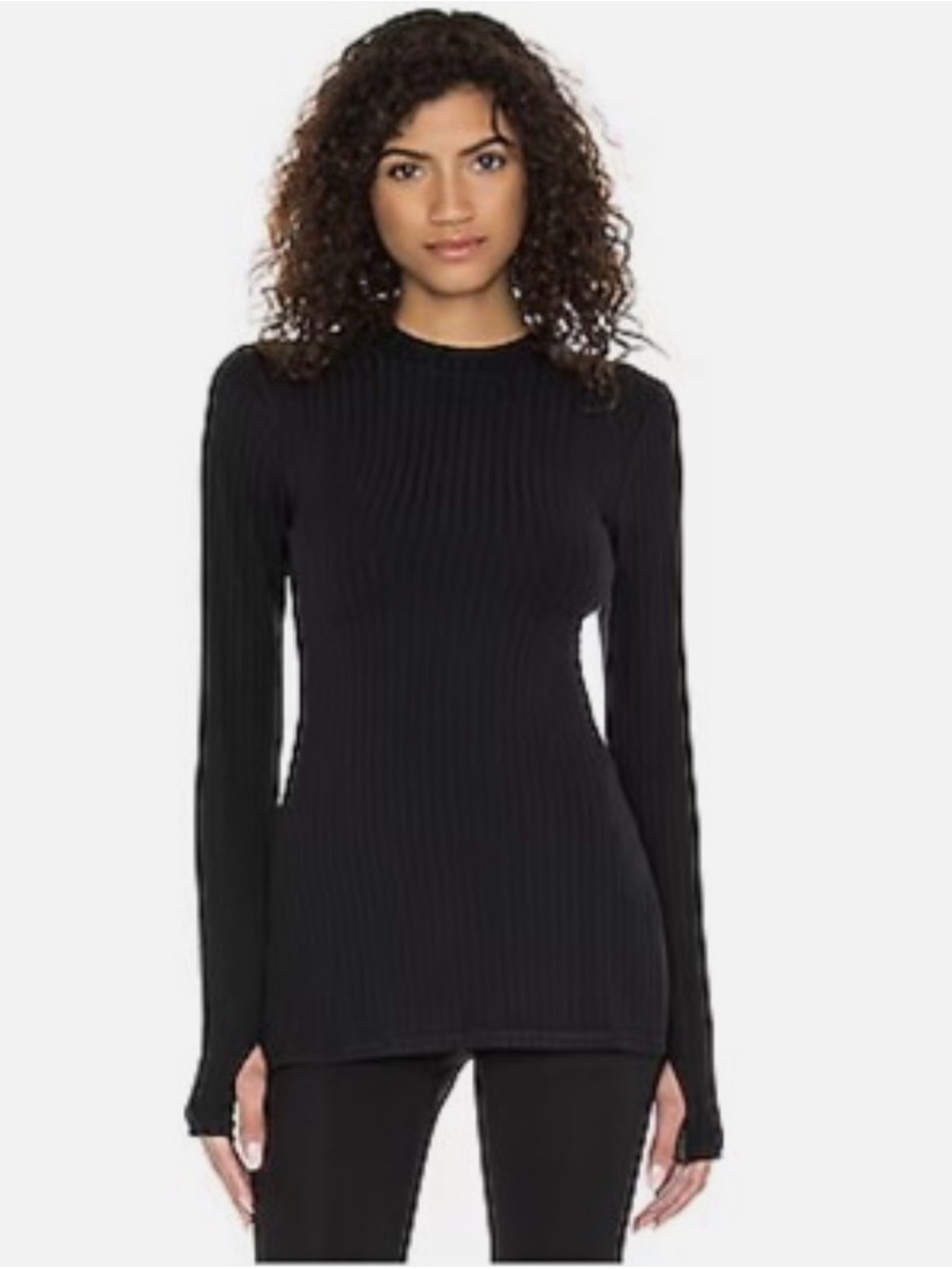 Fp Movement Black Ribbed Long-Sleeve Crewneck Top